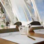 Closeup of Mercure-branded notepaper in the West Pier meeting room at Mercure Brighton Seafront Hotel with sea views