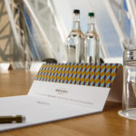 Closeup of Mercure-branded notepaper in the West Pier meeting room at Mercure Brighton Seafront Hotel with sea views